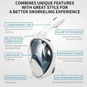 Scuba Underwater Hunting Diving Mask anti Fog Snorkel Mask Breathing for Gopro Camera Men Women Full Face Mask Adult