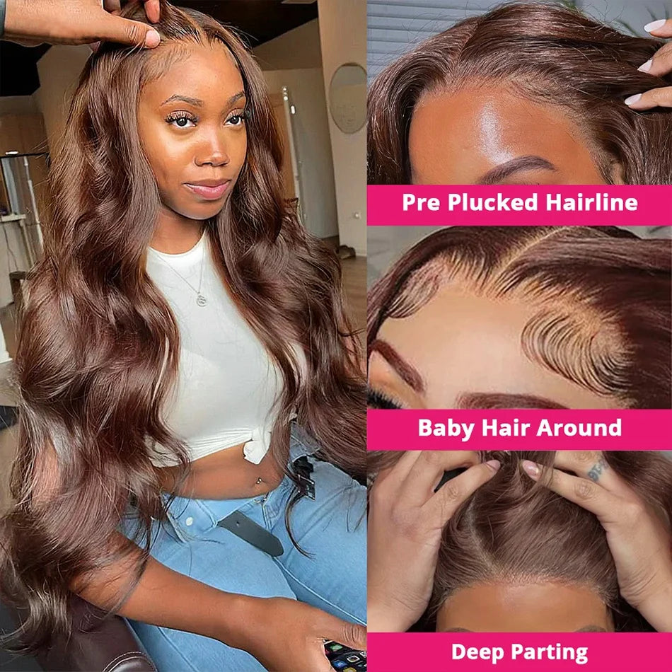 HD Chocolate Brown 13X4 Body Wave Lace Front Wig Glueless Brazilian Brown 13X6 Lace Frontal Wigs for Women Human Hair Preplucked