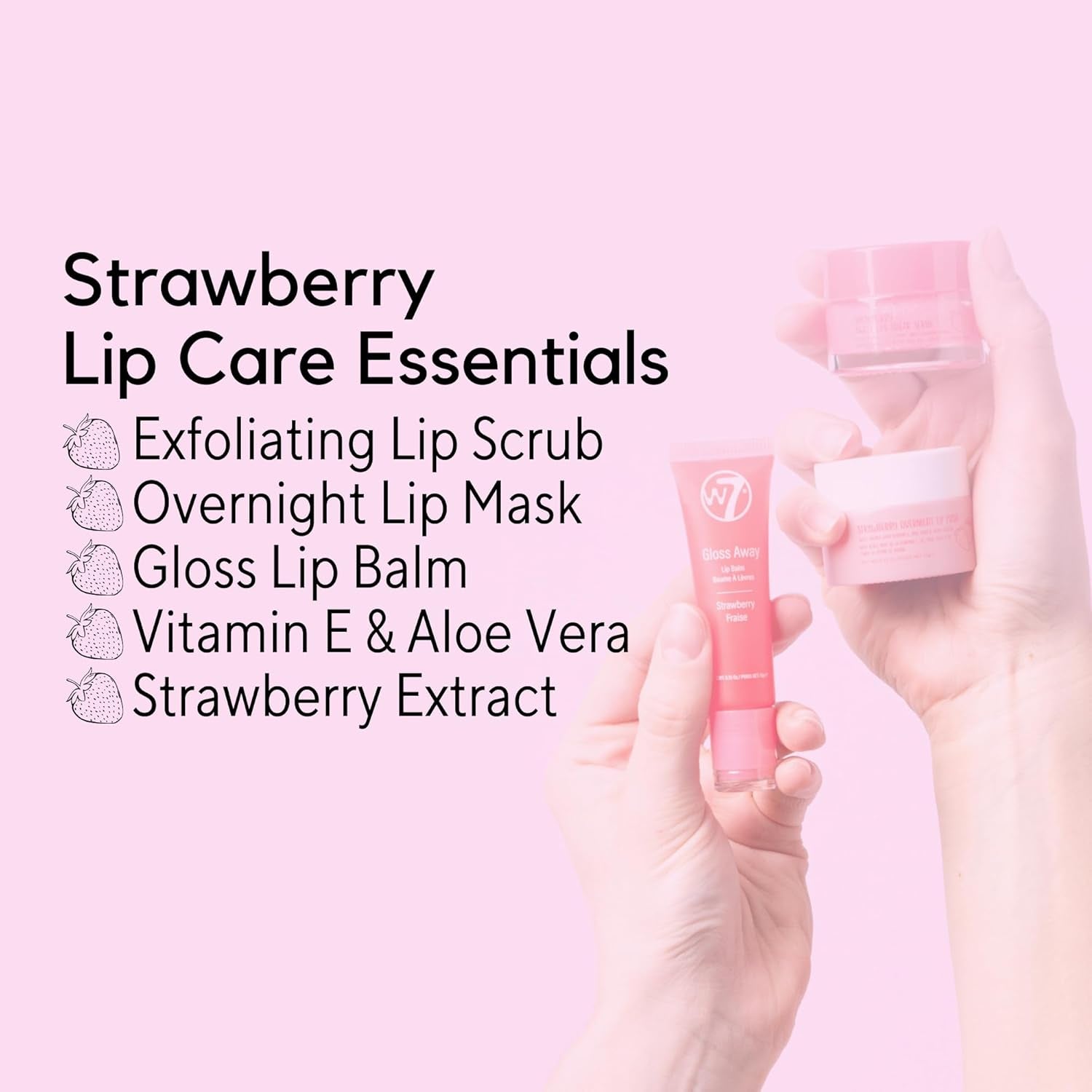 Sweet Dreams Lip Care Trio - 3 Piece Set - Overnight Lip Mask, Lip Balm & Lip Scrub - Strawberry