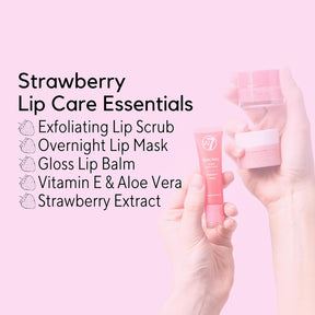 Sweet Dreams Lip Care Trio - 3 Piece Set - Overnight Lip Mask, Lip Balm & Lip Scrub - Strawberry