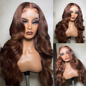 HD Chocolate Brown 13X4 Body Wave Lace Front Wig Glueless Brazilian Brown 13X6 Lace Frontal Wigs for Women Human Hair Preplucked