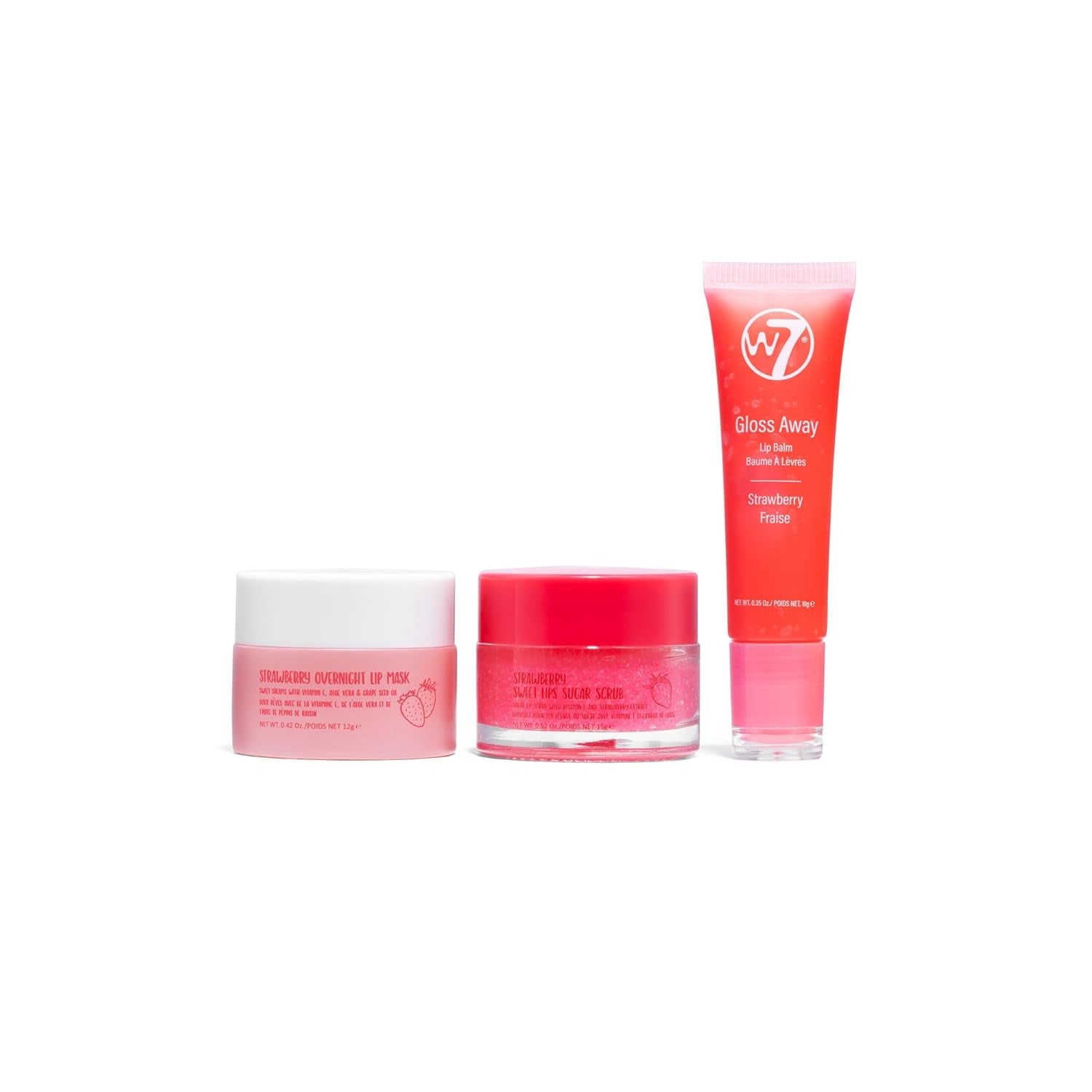 Sweet Dreams Lip Care Trio - 3 Piece Set - Overnight Lip Mask, Lip Balm & Lip Scrub - Strawberry