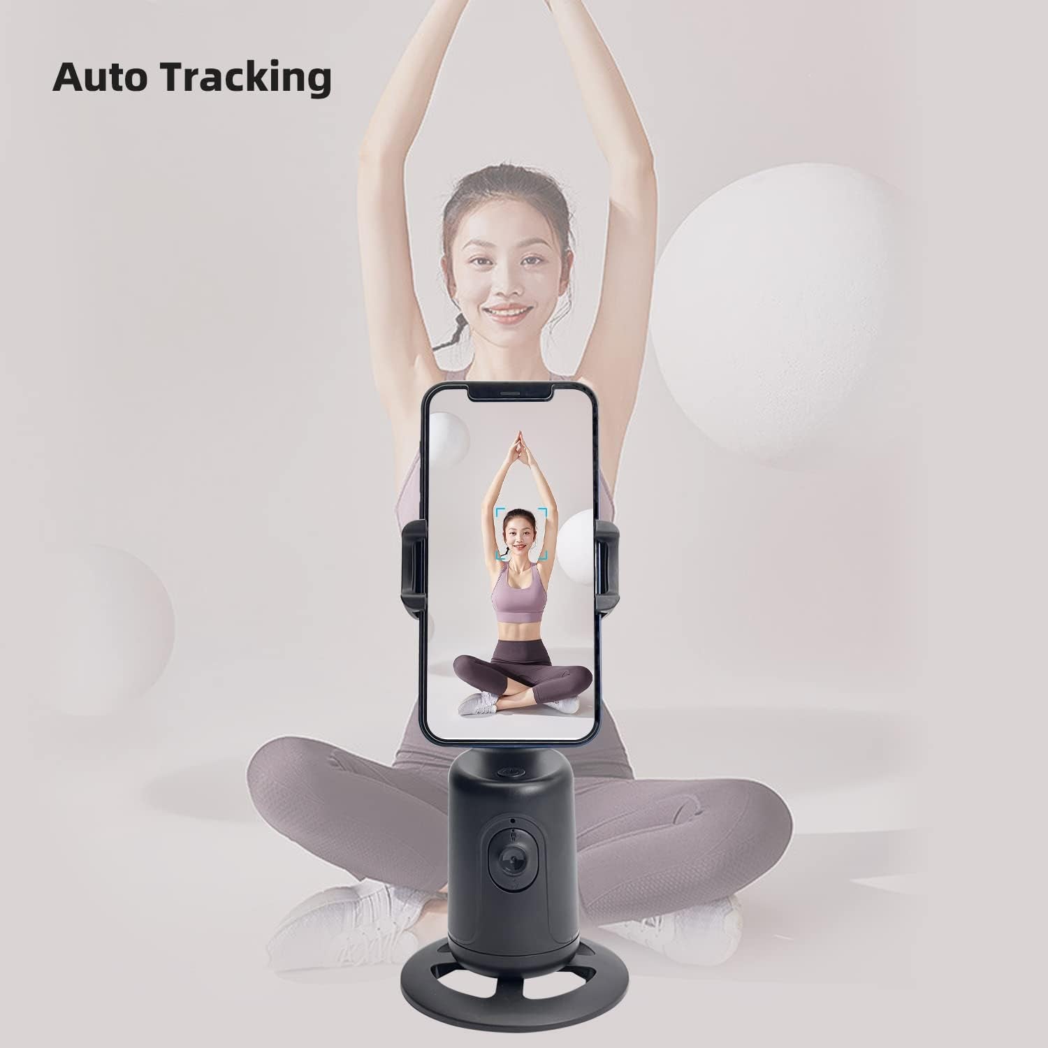 Auto Face Tracking Tripod, 360° Rotation Tracking Phone Holder, No App Required, Rechargeable Battery, Smart Selfie Stick, AI Smart Phone Holder for Streaming Video Live Vlog Chat (Black)