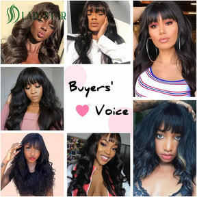 Body Wave Human Hair Wigs with Bangs Brazilian 30 Inch Full Machine Made Wig with Bang Long Natural Remy Human Hair for Women