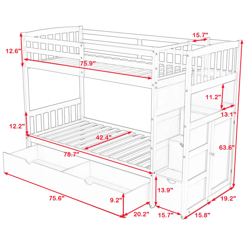 Blassingame Kanode Twin over Full/Twin 3 Drawer Standard Bunk Bed with Shelves by